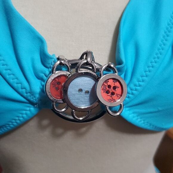 BECCA Blue Button Accented Bikini Set Size Medium - Picture 8 of 16